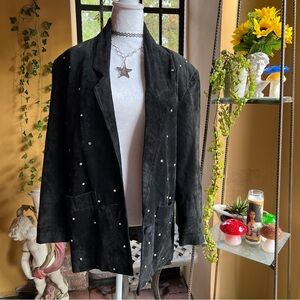 Black Studded Leather Women’s Blazer Jacket by Atlantic Beach Leather Coat Works
